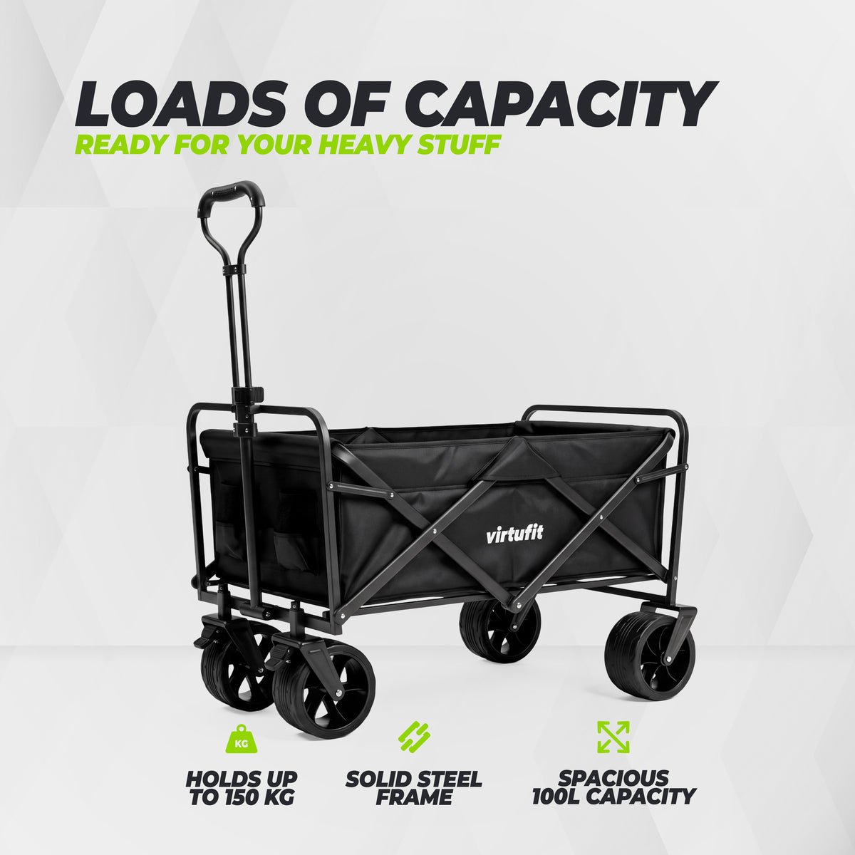 VirtuFit FW100 Foldable Trolley - 150 kg Load Capacity - Incl. Cover – Black