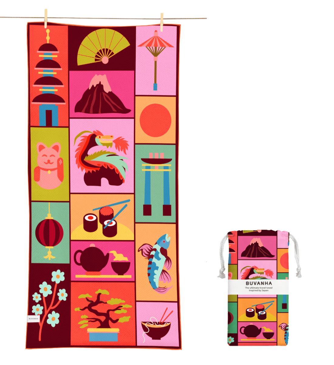 Buvanha Travel Towel Japan - 200 x 90 cm