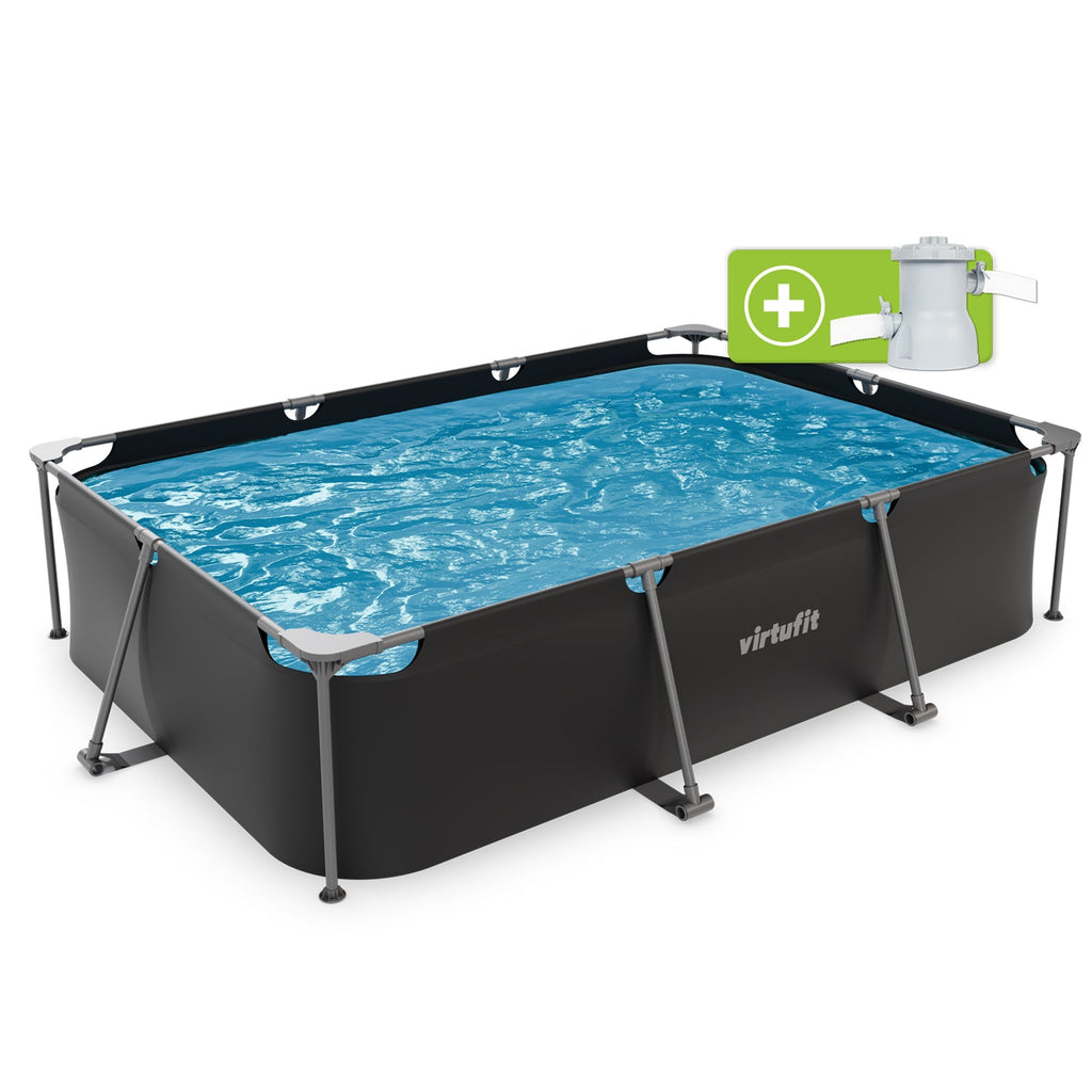 VirtuFit Rectangular Pool - 300 x 210 x 66 cm - Anthracite - Includes Filter Pump