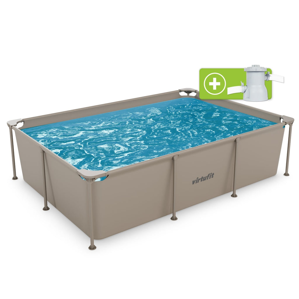 VirtuFit Rectangular Swimming Pool - 260 x 180 x 66 cm - Beige - Including Filter Pump