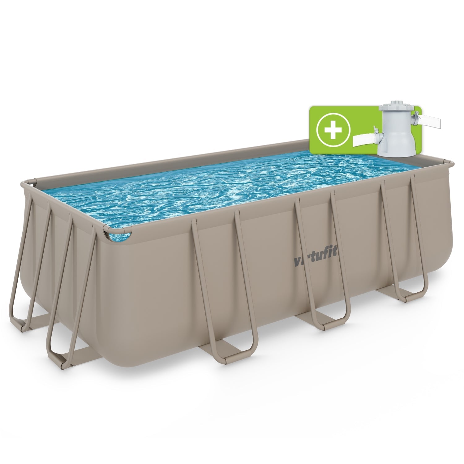 VirtuFit Rectangular Pool 400 x 200 x 122 cm - Beige - Including Filter Pump