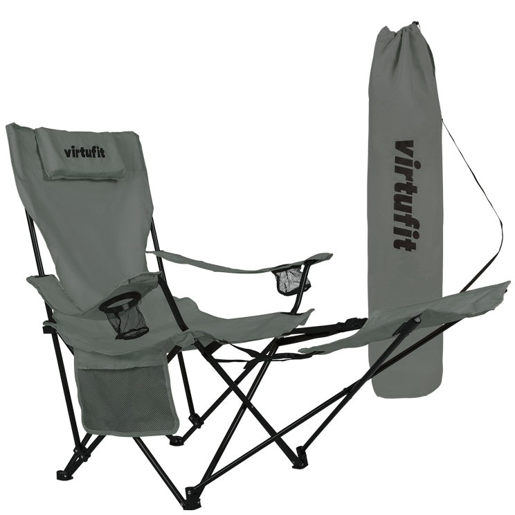 VirtuFit Foldable Camping Chair with Footrest - Grey