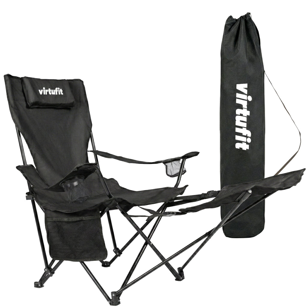 VirtuFit Foldable Camping Chair with Footrest - Black