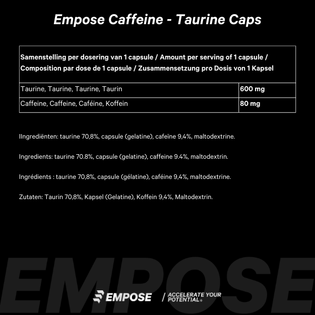 Empose Nutrition Caffeine / Taurine Caps - 100 Capsules