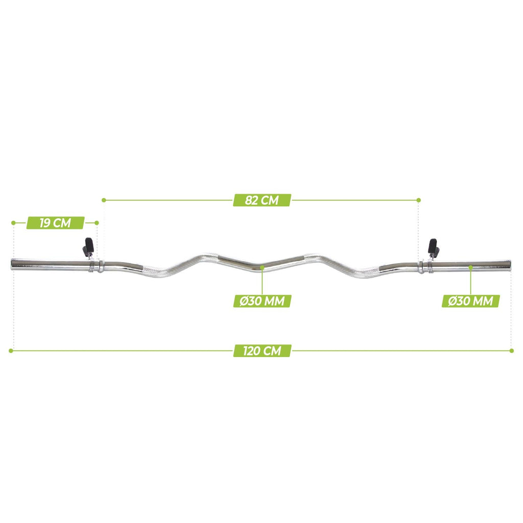 VirtuFit Curl Bar - EZ Barbell - 120 cm - Spring Clip - 30 mm