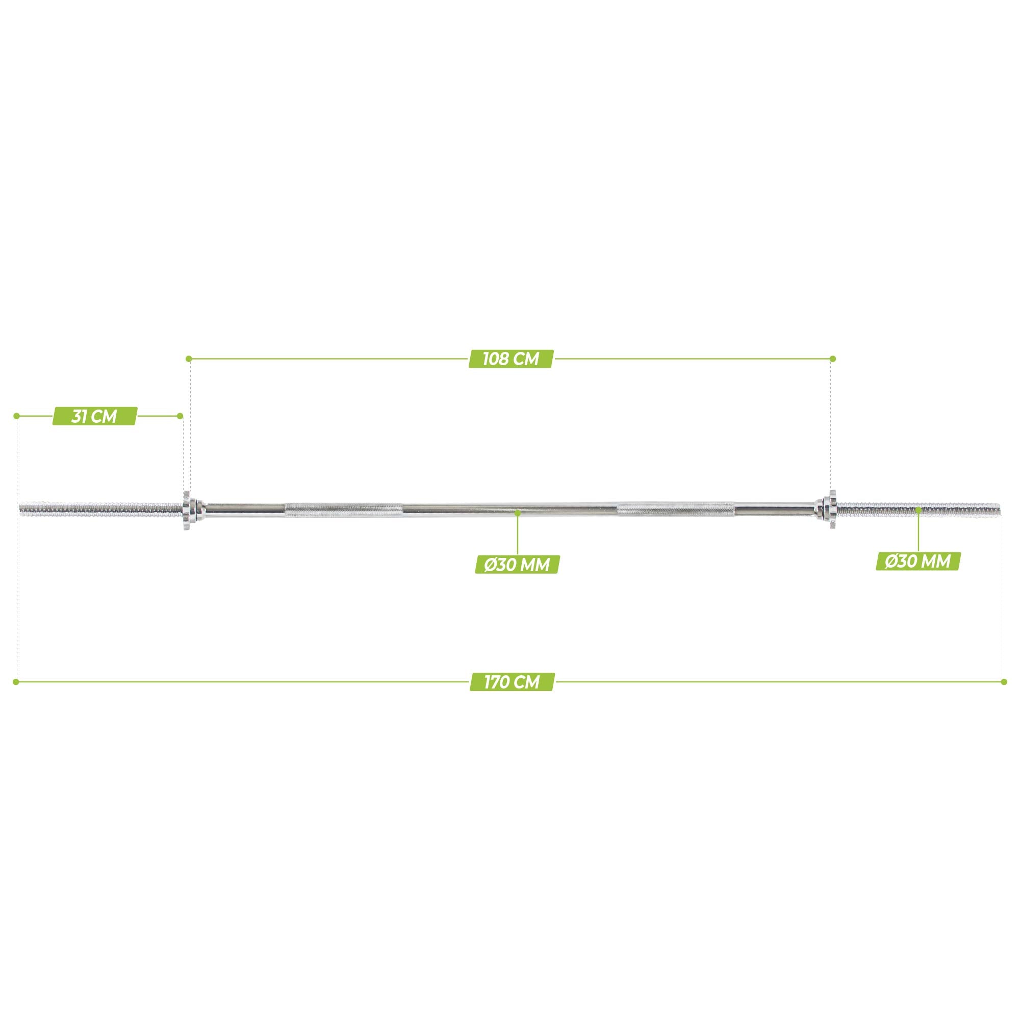 VirtuFit Barbell - 170 cm - Screw Lock - 30 mm - Refurbished