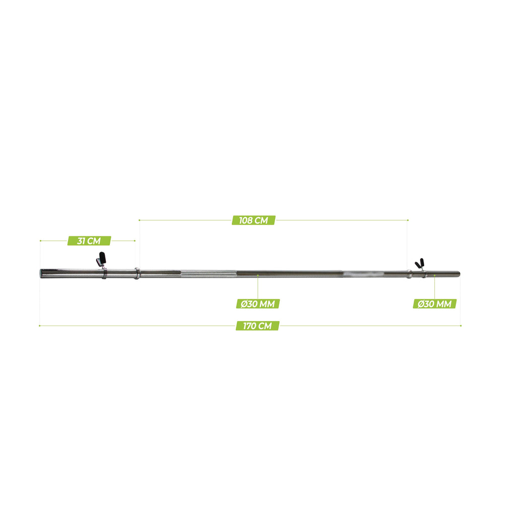 VirtuFit Halterstang - 170 cm - Veerclipsluiting - 30 mm - Tweedekans