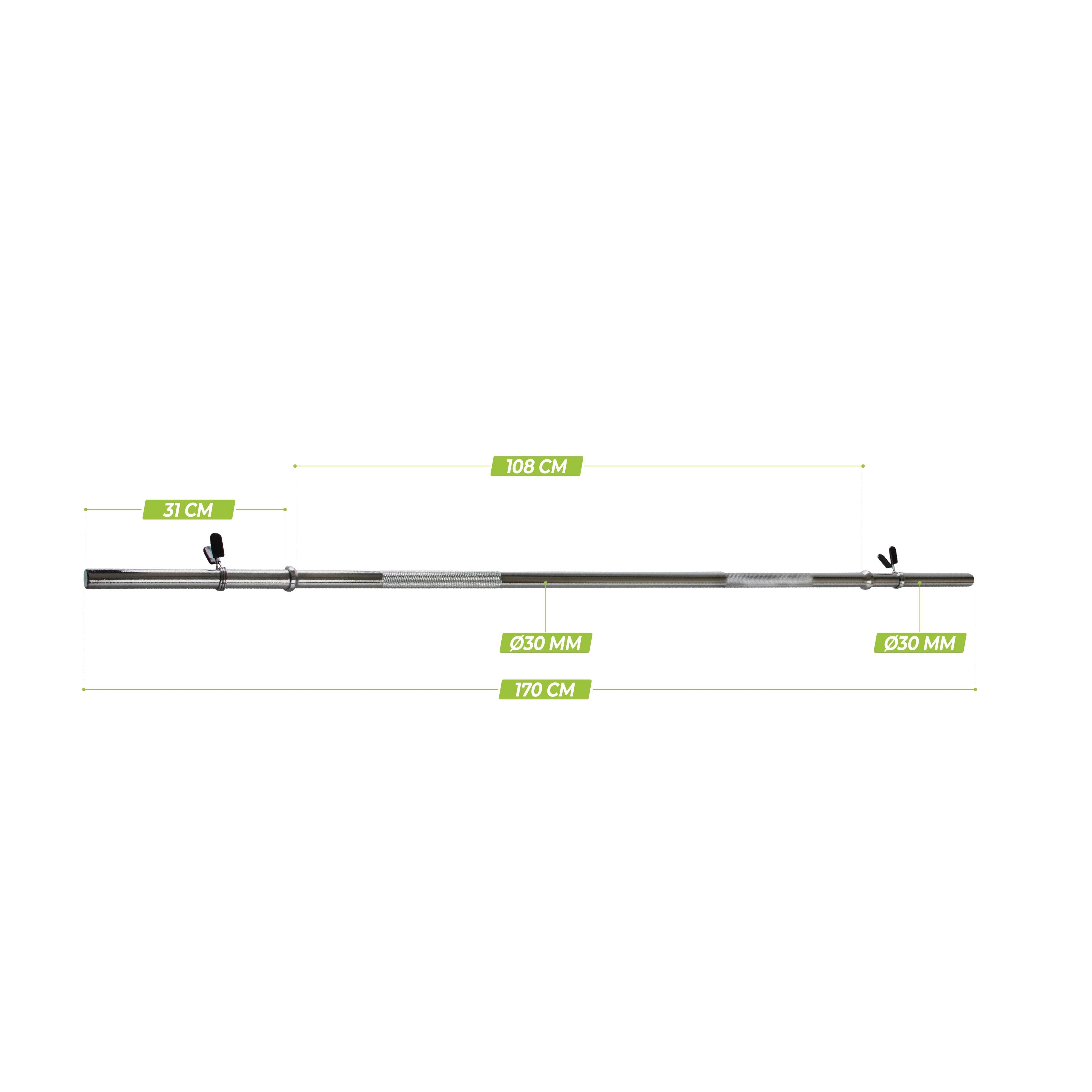 VirtuFit Halterstang - 170 cm - Veerclipsluiting - 30 mm - Tweedekans