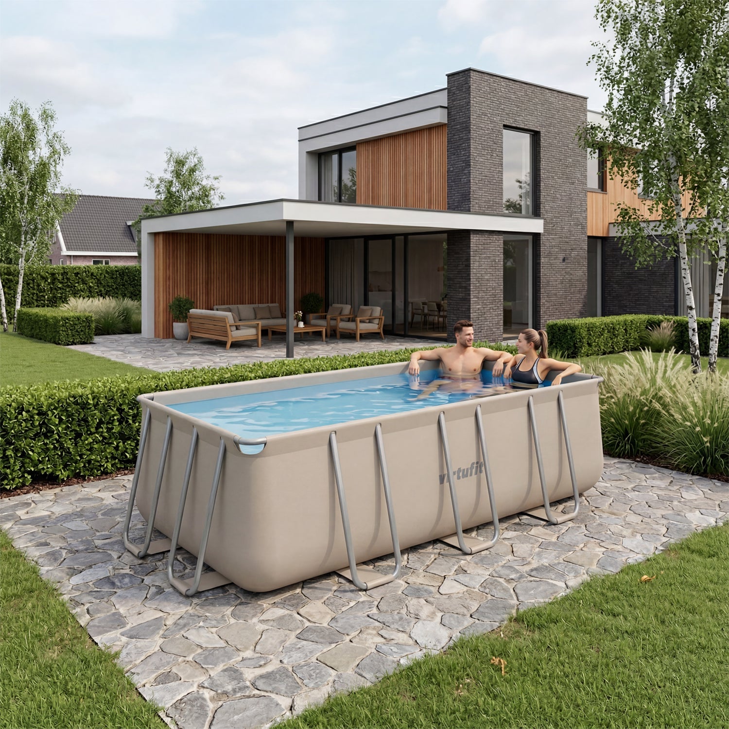 VirtuFit Rectangular Swimming Pool 400 x 200 x 122 cm - Beige