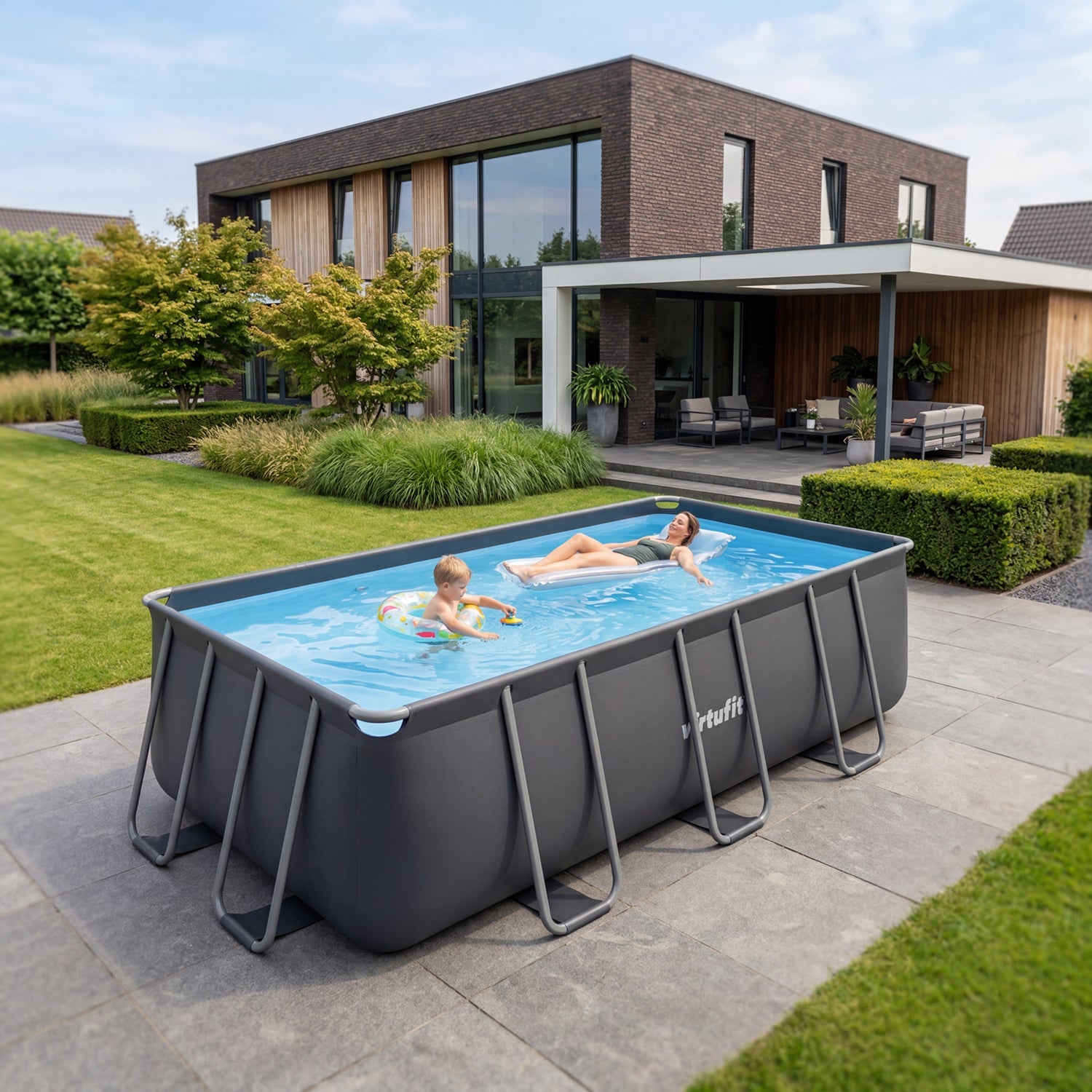VirtuFit Rectangular Swimming Pool 400 x 200 x 122 cm - Anthracite