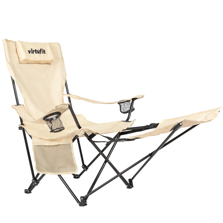 VirtuFit Campingstoel opvouwbaar met voetsteun - Strandstoel  - Beige