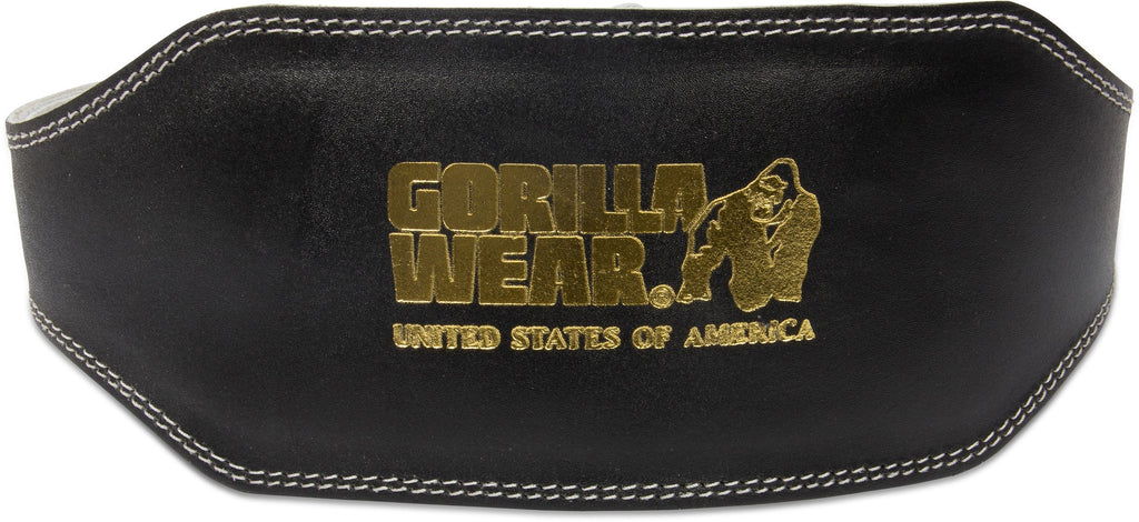Gorilla Wear 6 Inch Padded Leather Lifting Belt - Black/Gold
