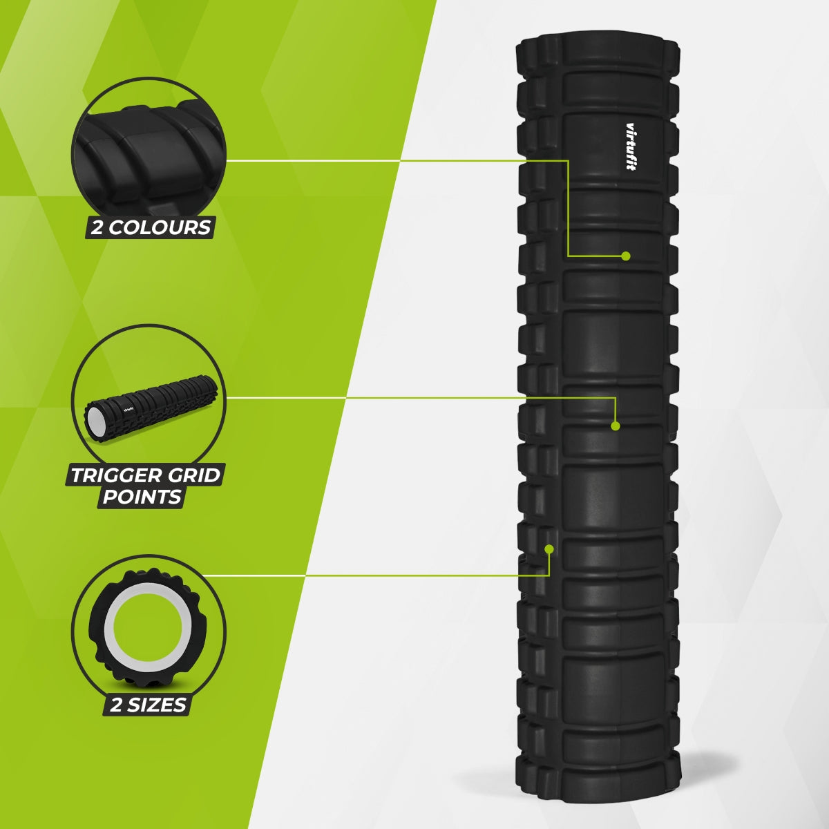 VirtuFit Grid Foam Roller - 62 cm - Black