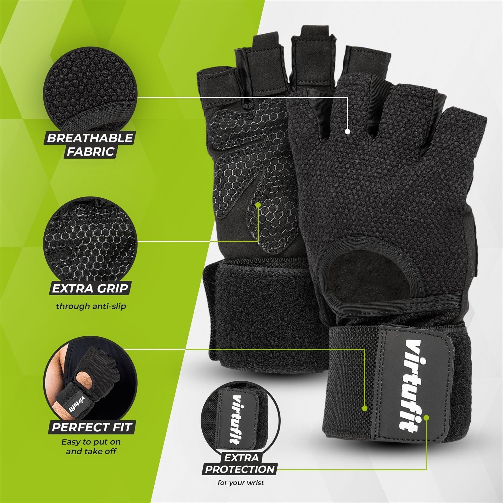 VirtuFit Fitness Gloves Pro with Wristwrap