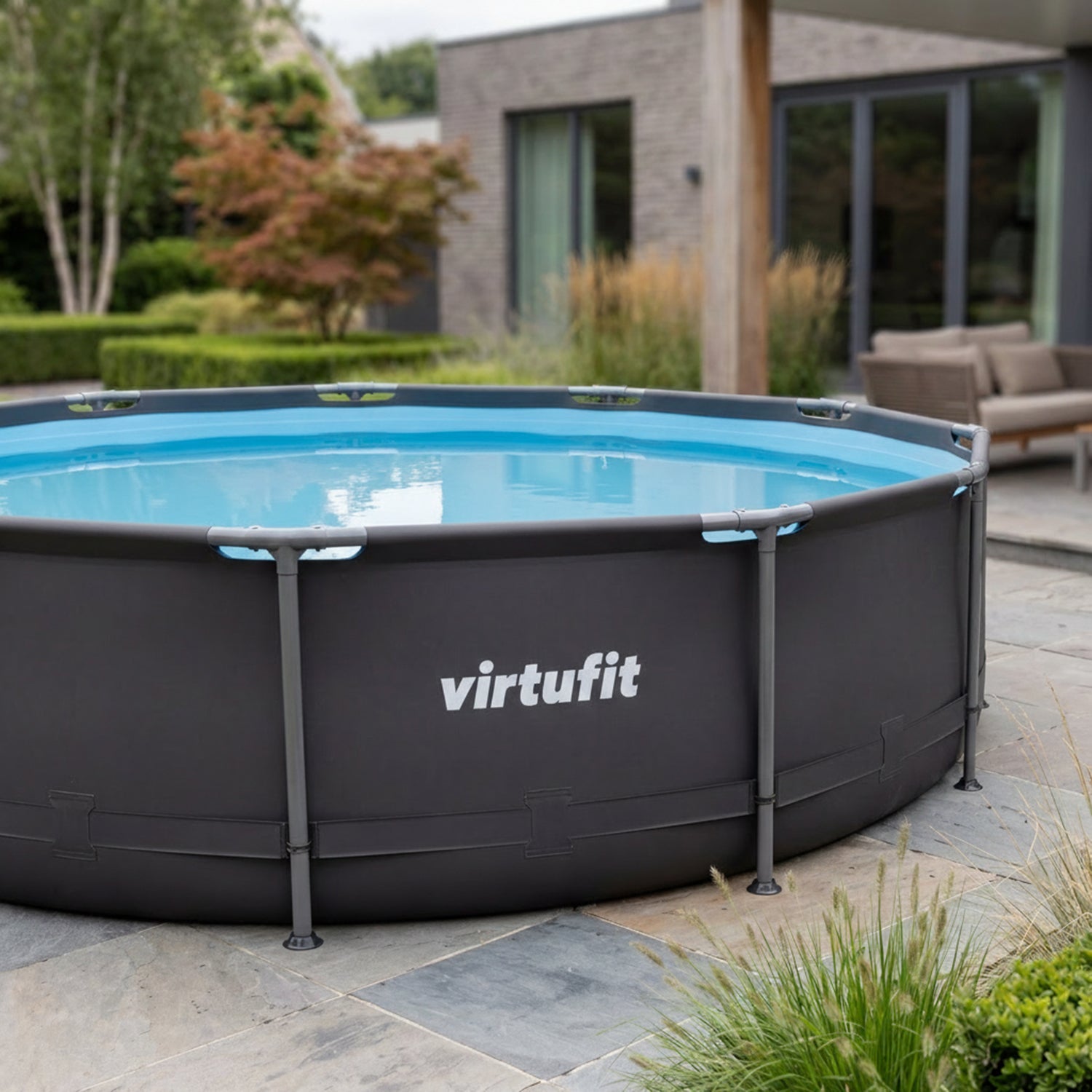 VirtuFit Round Pool - Ø244 x 76 cm - Anthracite - Includes Filter Pump