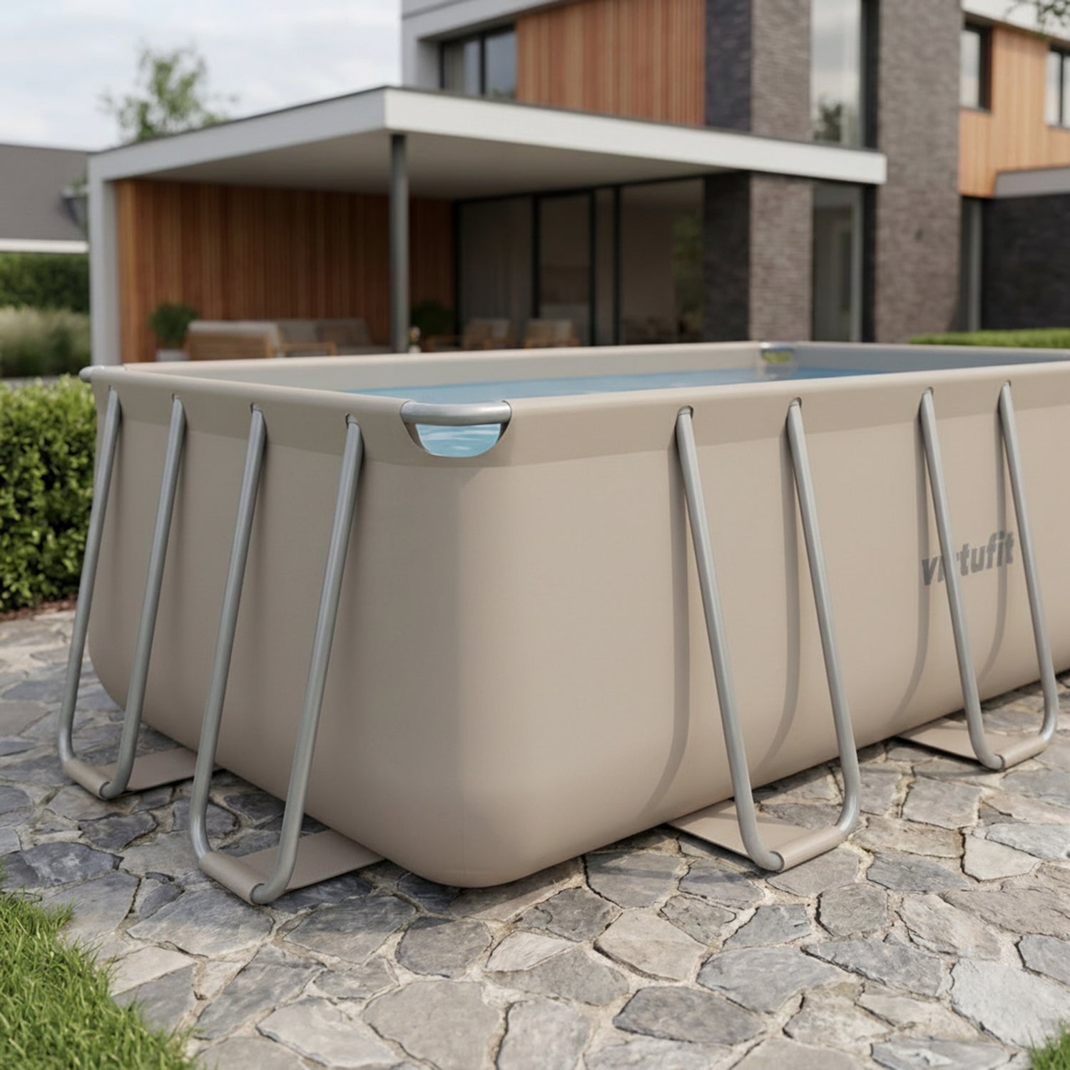 VirtuFit Rectangular Pool 400 x 200 x 122 cm - Beige - Including Filter Pump