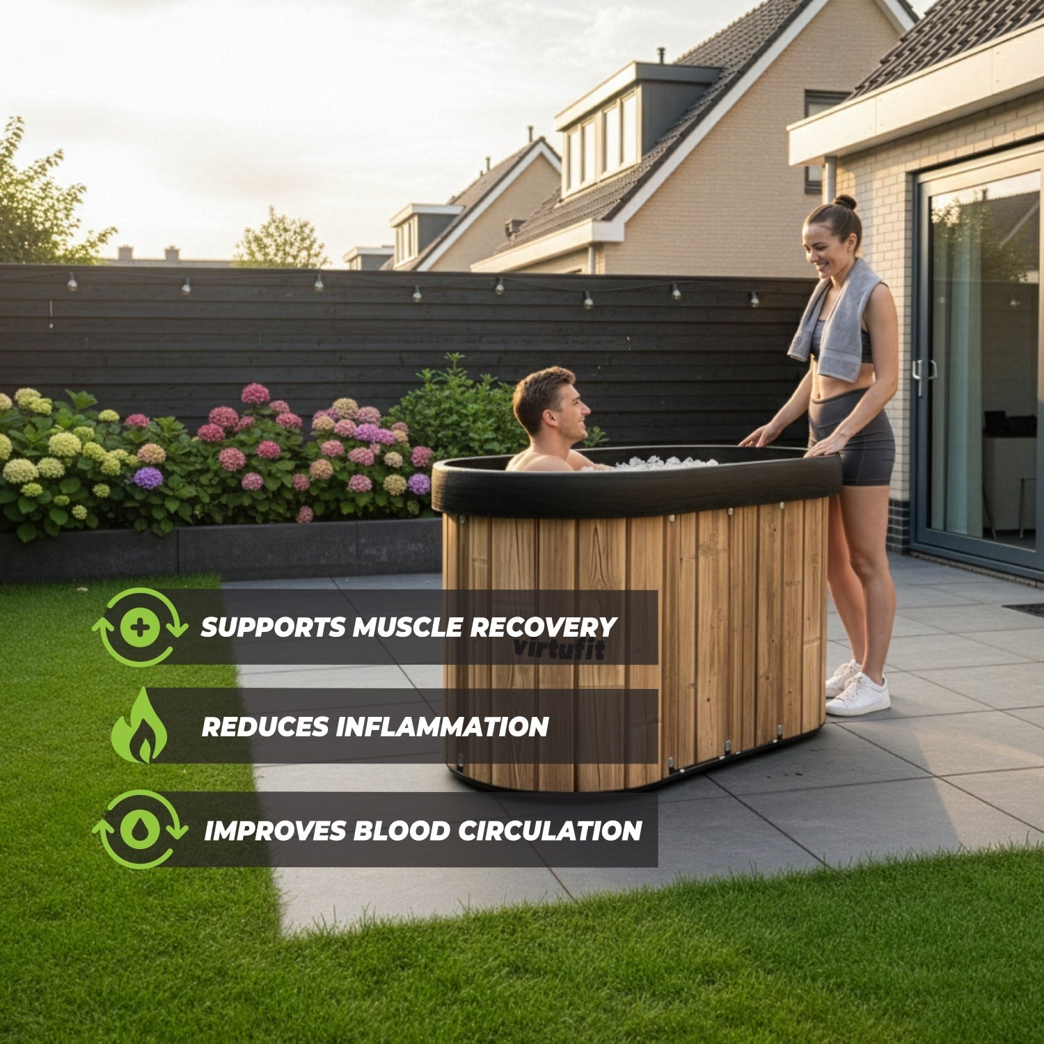 The VirtuFit Oval Ice Bath - Wood Look - 500 Litres
