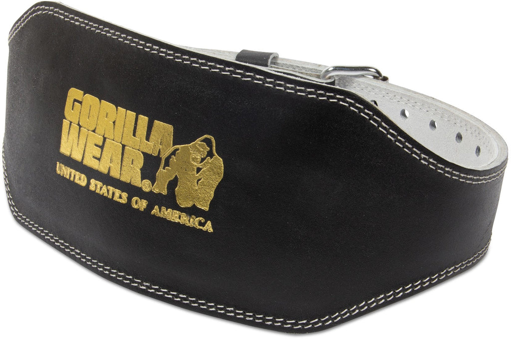 Gorilla Wear 6 Inch Padded Leather Lifting Belt - Black/Gold