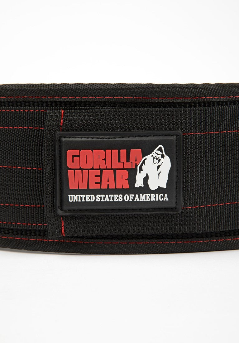 Gorilla Wear 4 Inch Nylon Lifting Belt - Black/Red Stitched