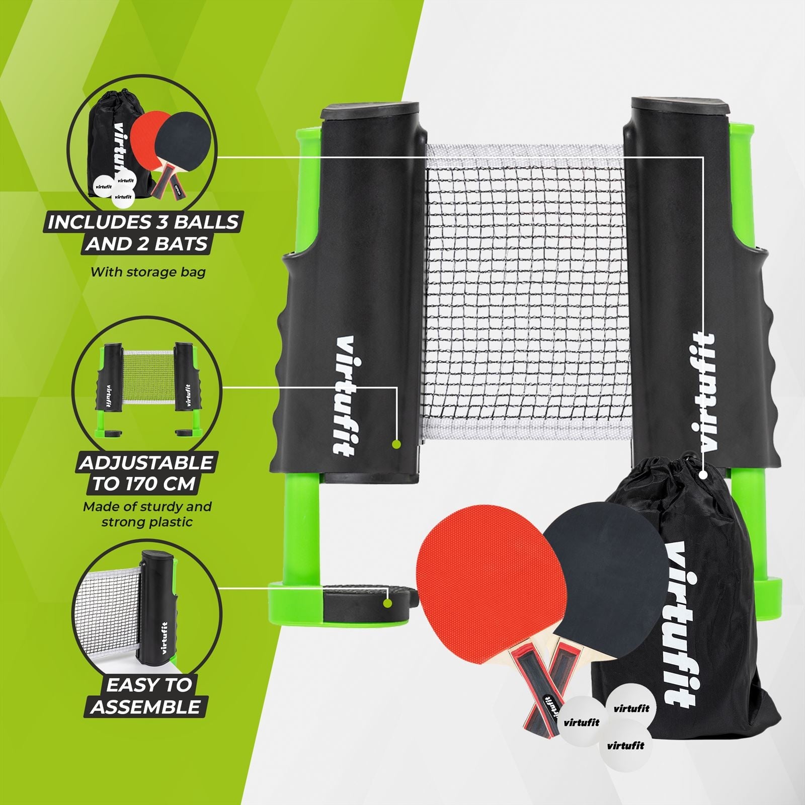 VirtuFit Adjustable Table Tennis Set