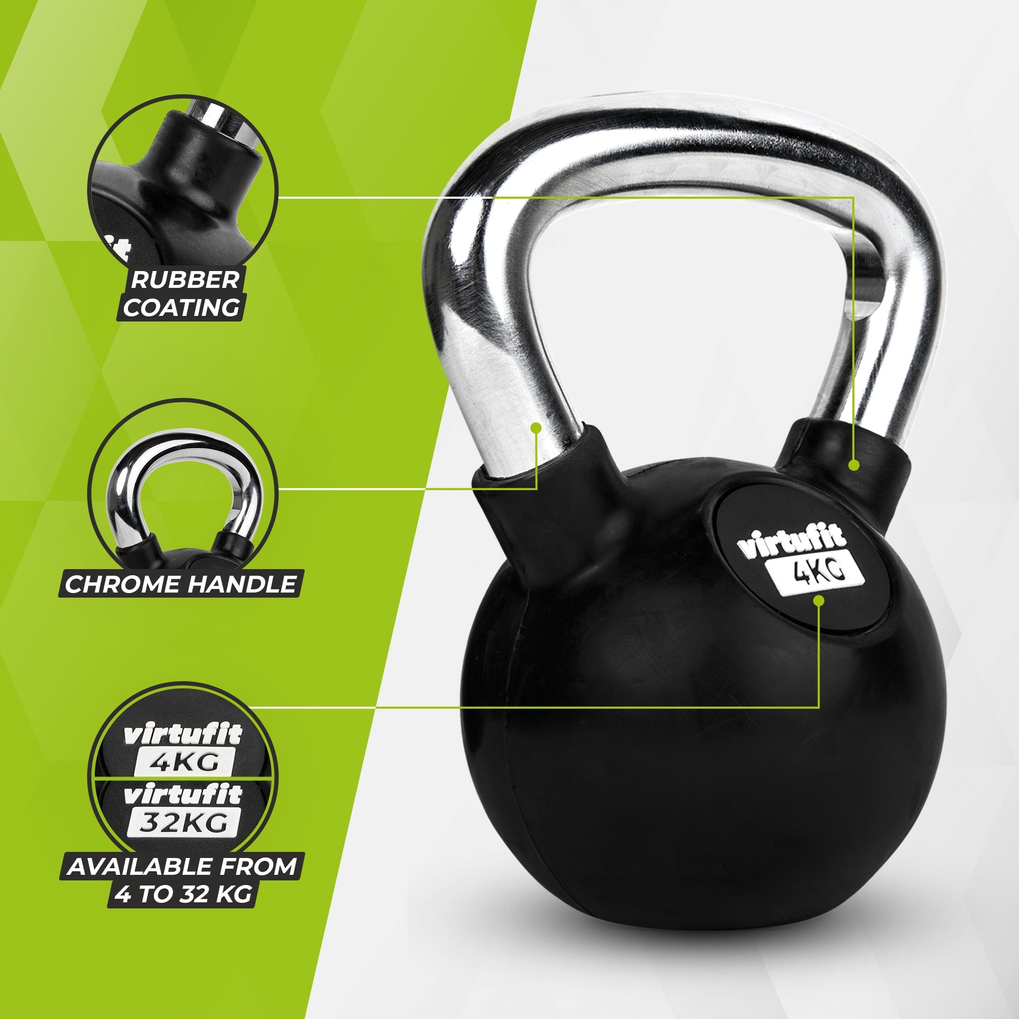 VirtuFit Kettlebell Pro - Rubber - 4 kg