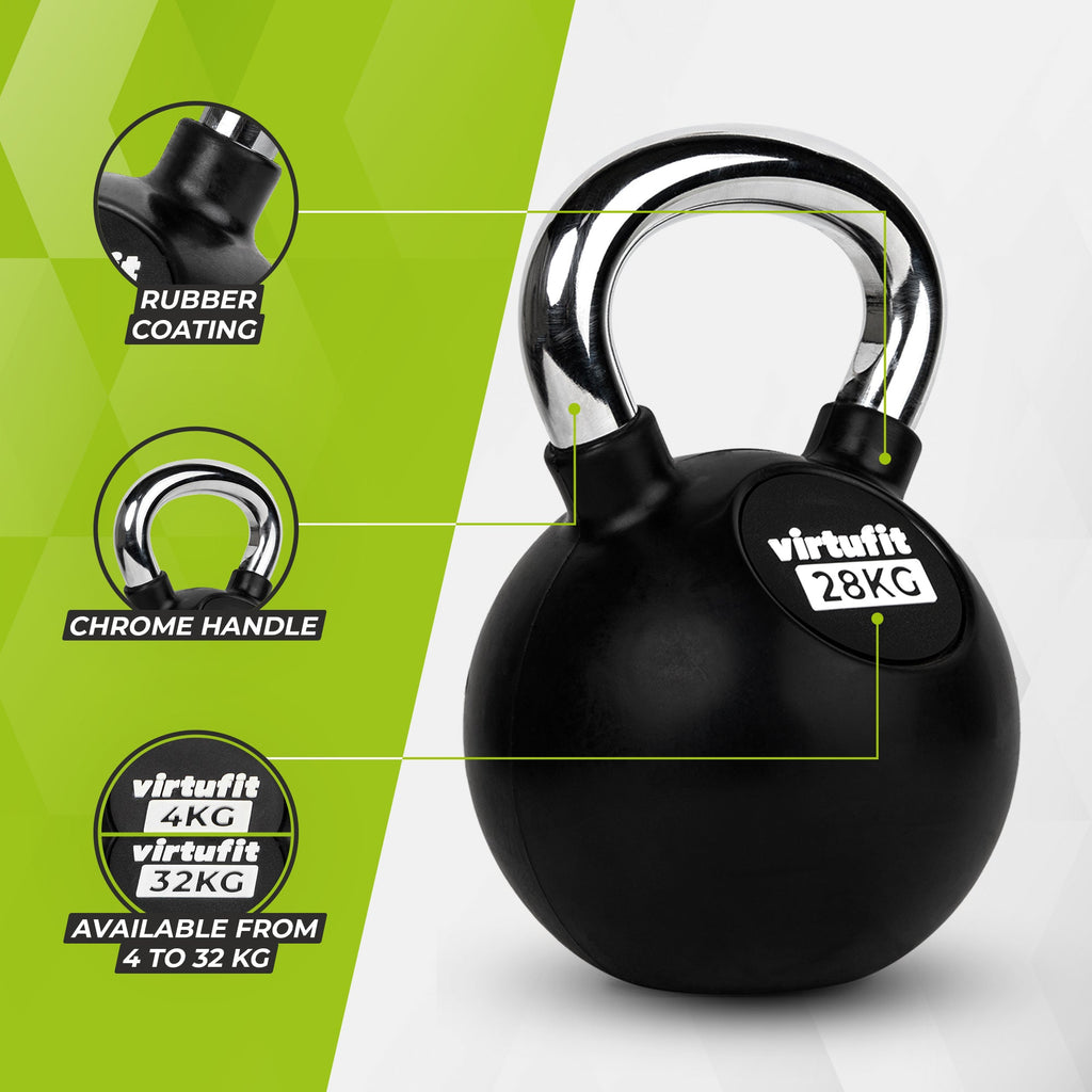 VirtuFit Kettlebell - Rubber/Chroom - 28 kg