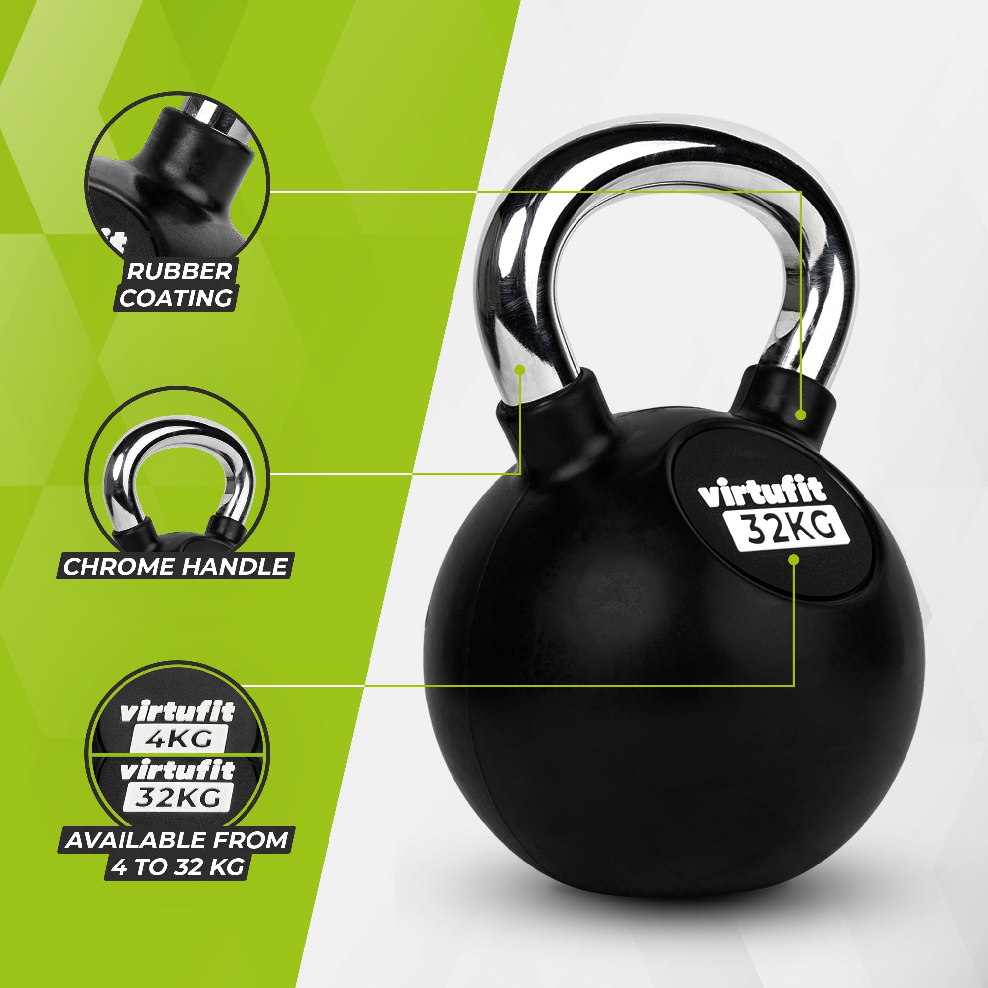 VirtuFit Kettlebell Pro - Rubber - 32 kg
