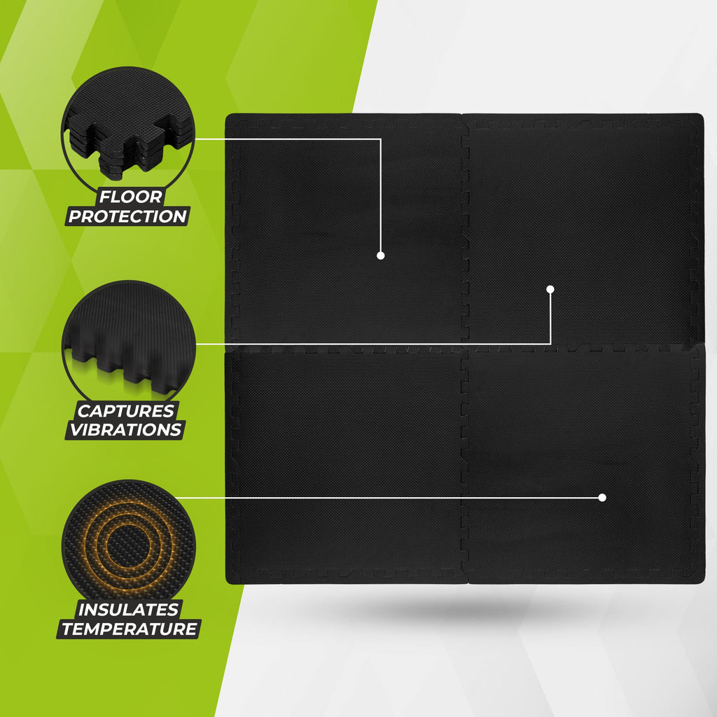 VirtuFit Fitness Puzzle Mat – 4-Piece Floor Mat – 120×120 cm – Black
