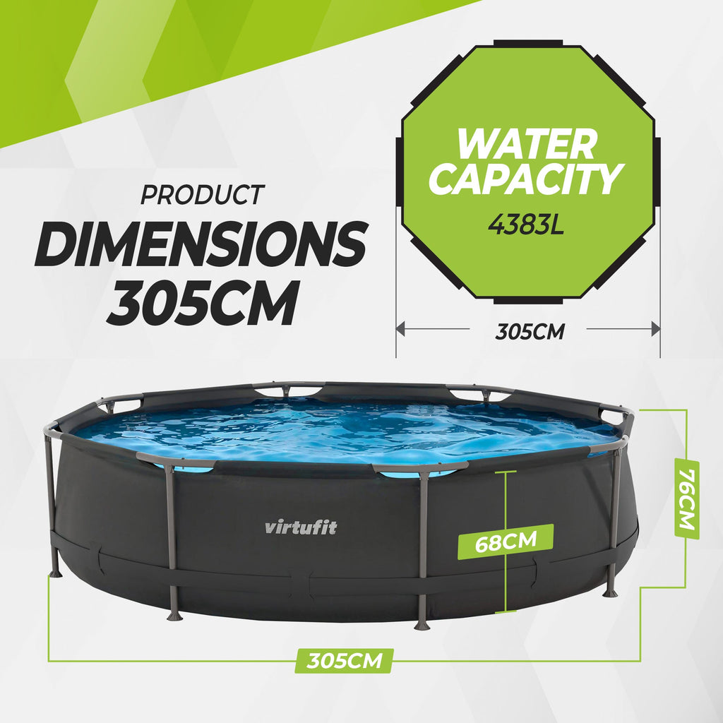 VirtuFit Round Pool - Ø305 x 76 cm - Anthracite - Including Filter Pump