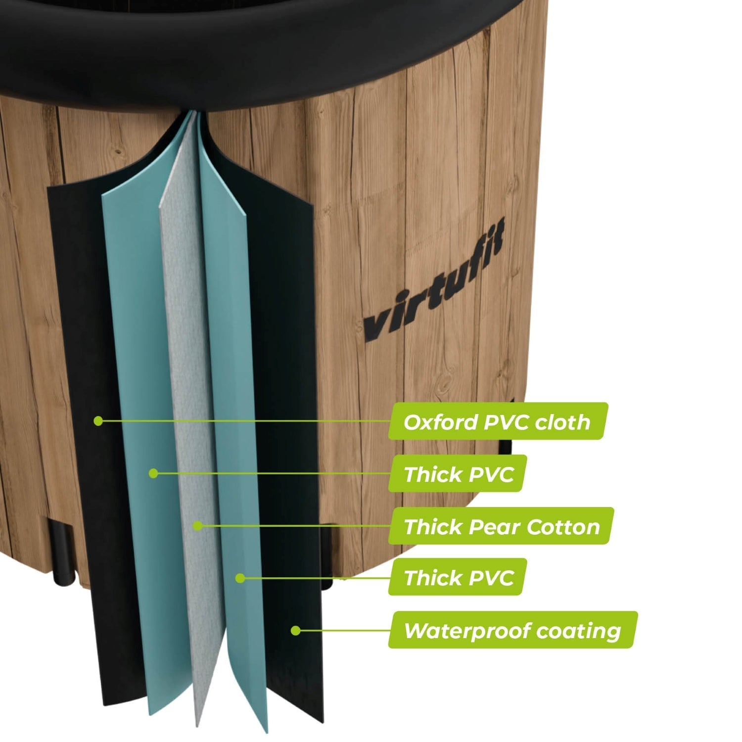 VirtuFit Ice Bath XXL - 375 Liter - Wood Look - Includes accessories