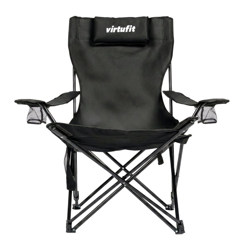 VirtuFit Foldable Camping Chair with Footrest - Black