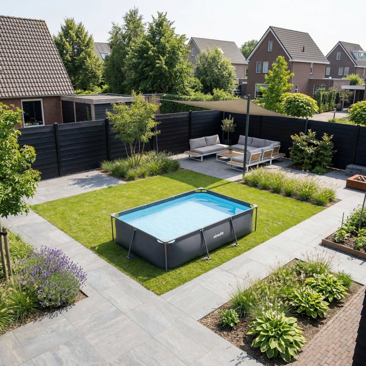 VirtuFit Rectangular Pool - 300 x 210 x 66 cm - Anthracite - Includes Filter Pump