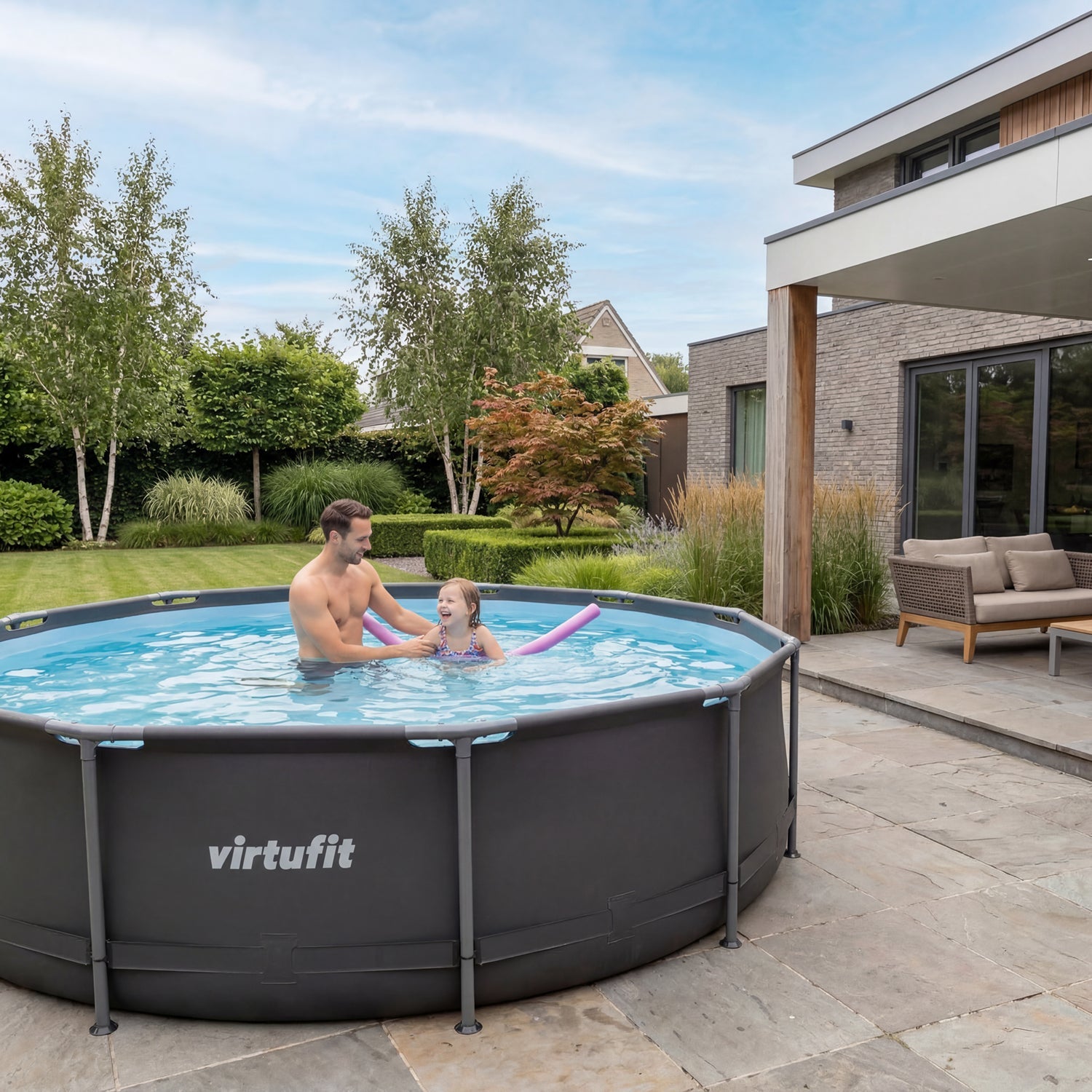 VirtuFit Round Pool - Ø244 x 76 cm - Anthracite - Includes Filter Pump