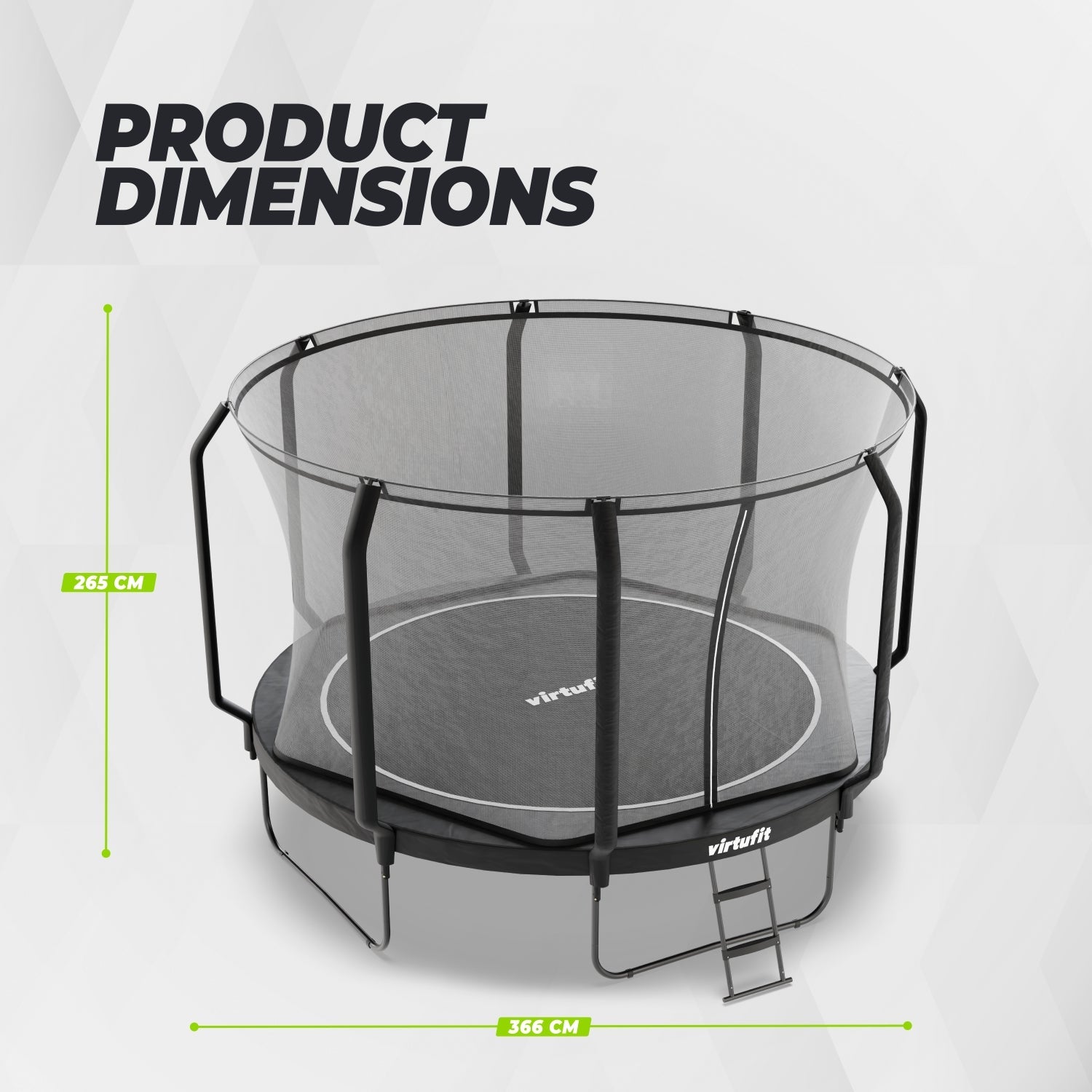 VirtuFit Premium Trampoline with Safety Net - Black - 366 cm