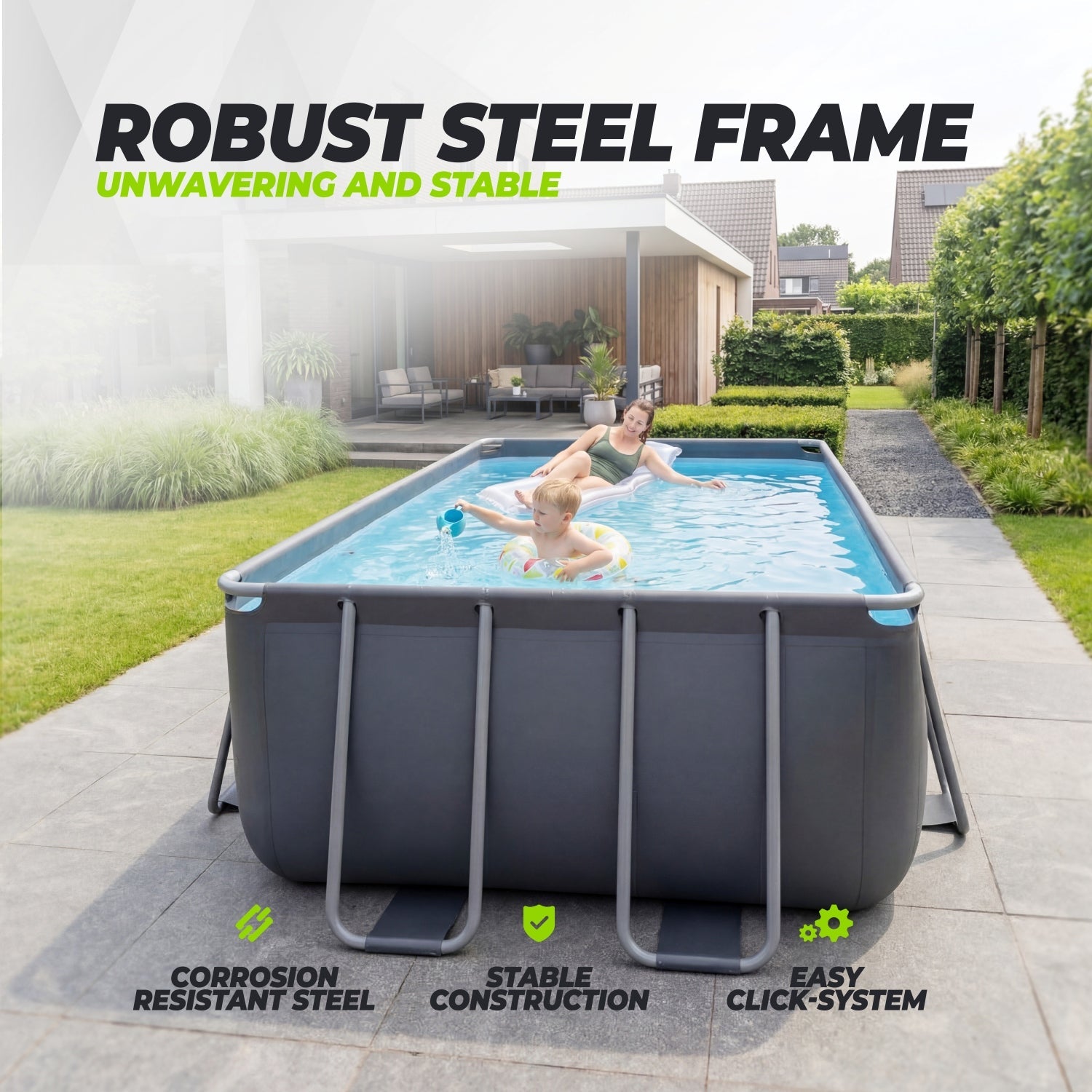 VirtuFit Rectangular Pool 400 x 200 x 122 cm - Anthracite - Including Filter Pump