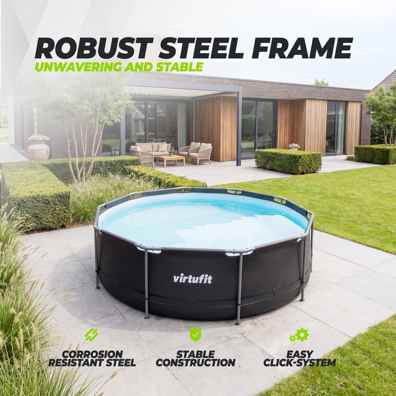 VirtuFit Round Pool - Ø366 x 100 cm - Anthracite - Including Filter Pump