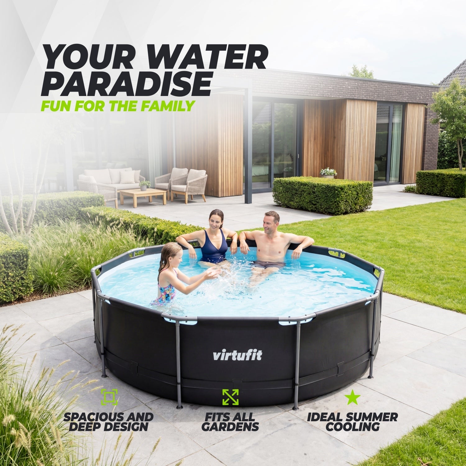 VirtuFit Round Pool - Ø366 x 100 cm - Anthracite - Including Filter Pump