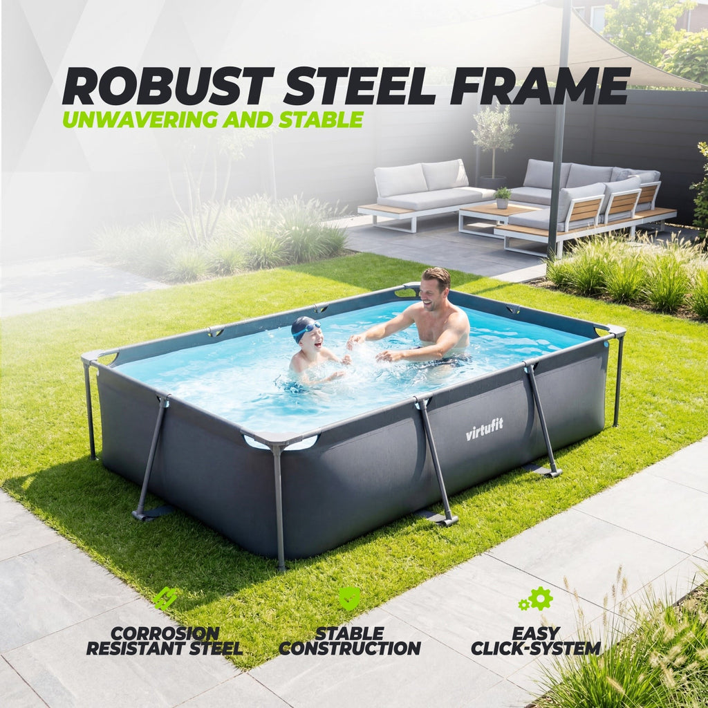 VirtuFit Rectangular Pool - 300 x 210 x 66 cm - Anthracite - Includes Filter Pump
