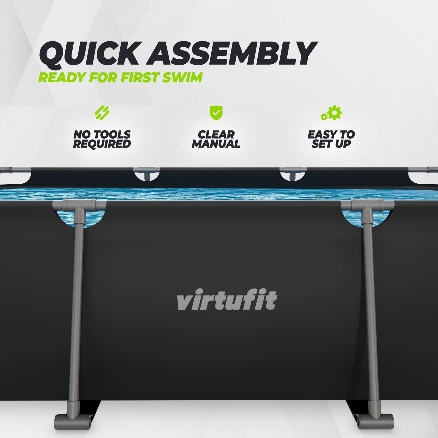 VirtuFit Rectangular Pool - 300 x 210 x 66 cm - Anthracite - Includes Filter Pump