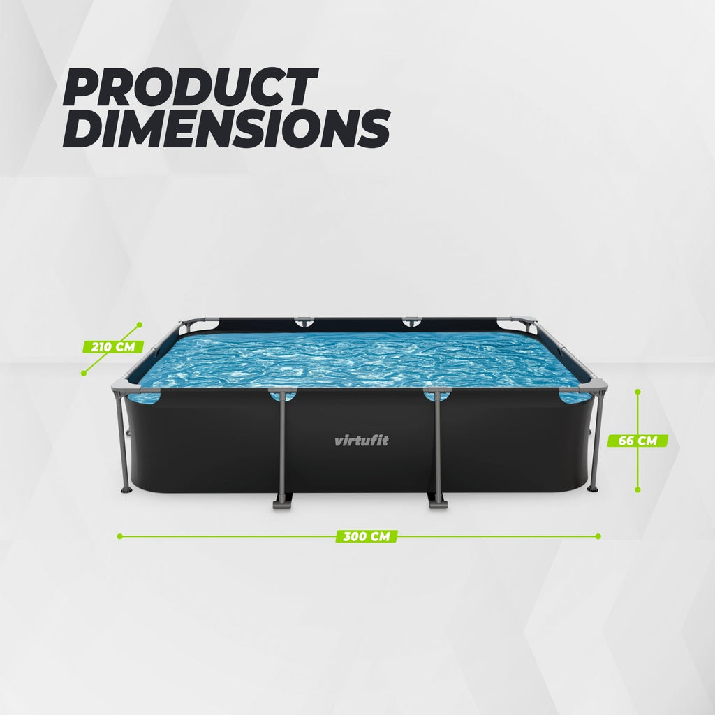 VirtuFit Rectangular Pool - 300 x 210 x 66 cm - Anthracite - Includes Filter Pump