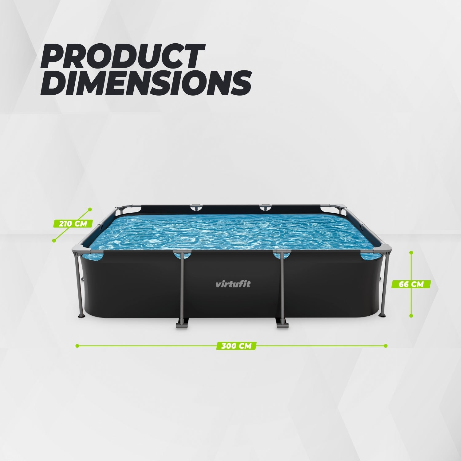VirtuFit Rectangular Pool - 300 x 210 x 66 cm - Anthracite - Includes Filter Pump