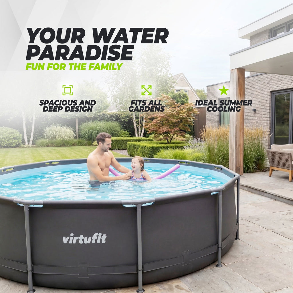 VirtuFit Round Pool - Ø244 x 76 cm - Anthracite - Includes Filter Pump