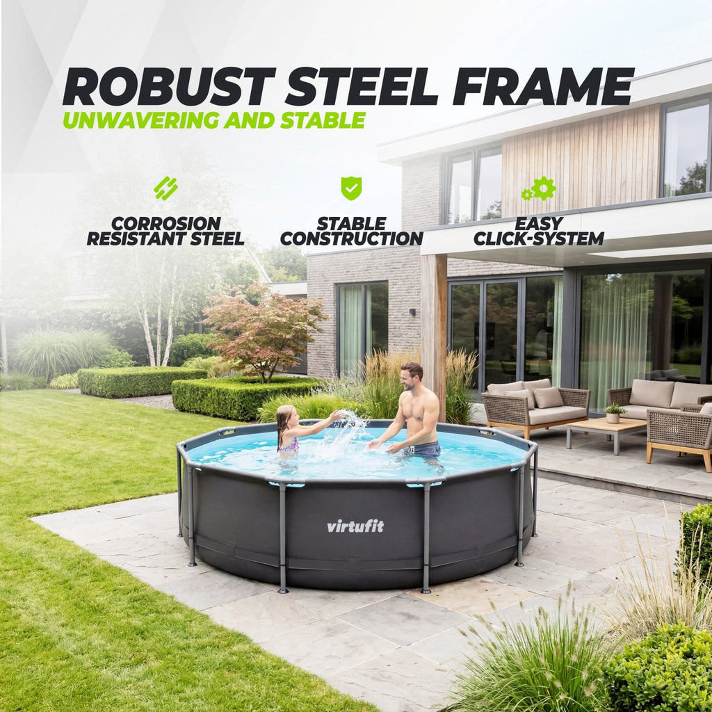 VirtuFit Round Pool - Ø244 x 76 cm - Anthracite - Includes Filter Pump