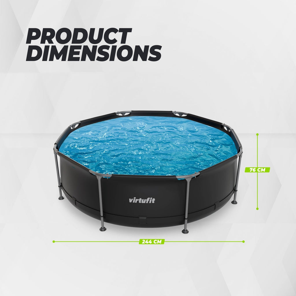 VirtuFit Round Pool - Ø244 x 76 cm - Anthracite - Includes Filter Pump
