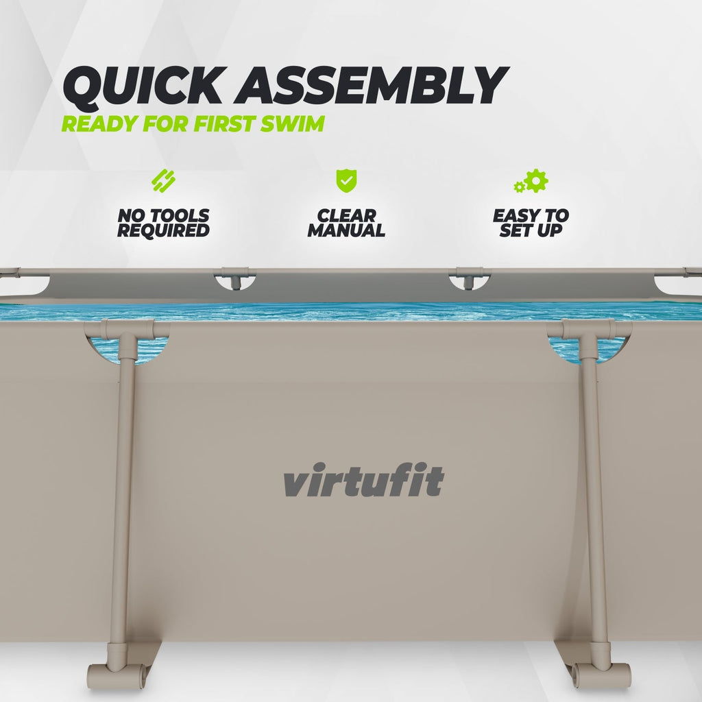 VirtuFit Rechthoekig Zwembad - 300 x 210 x 66 cm - Beige - Inclusief Filterpomp