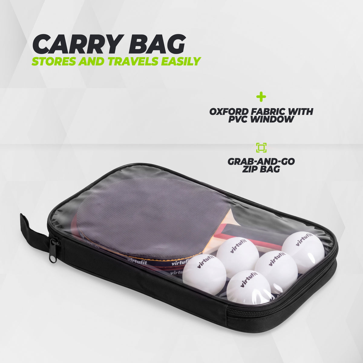 VirtuFit Pro Ping Pong Paddle Set - Includes Carrying Bag and 5 Balls
