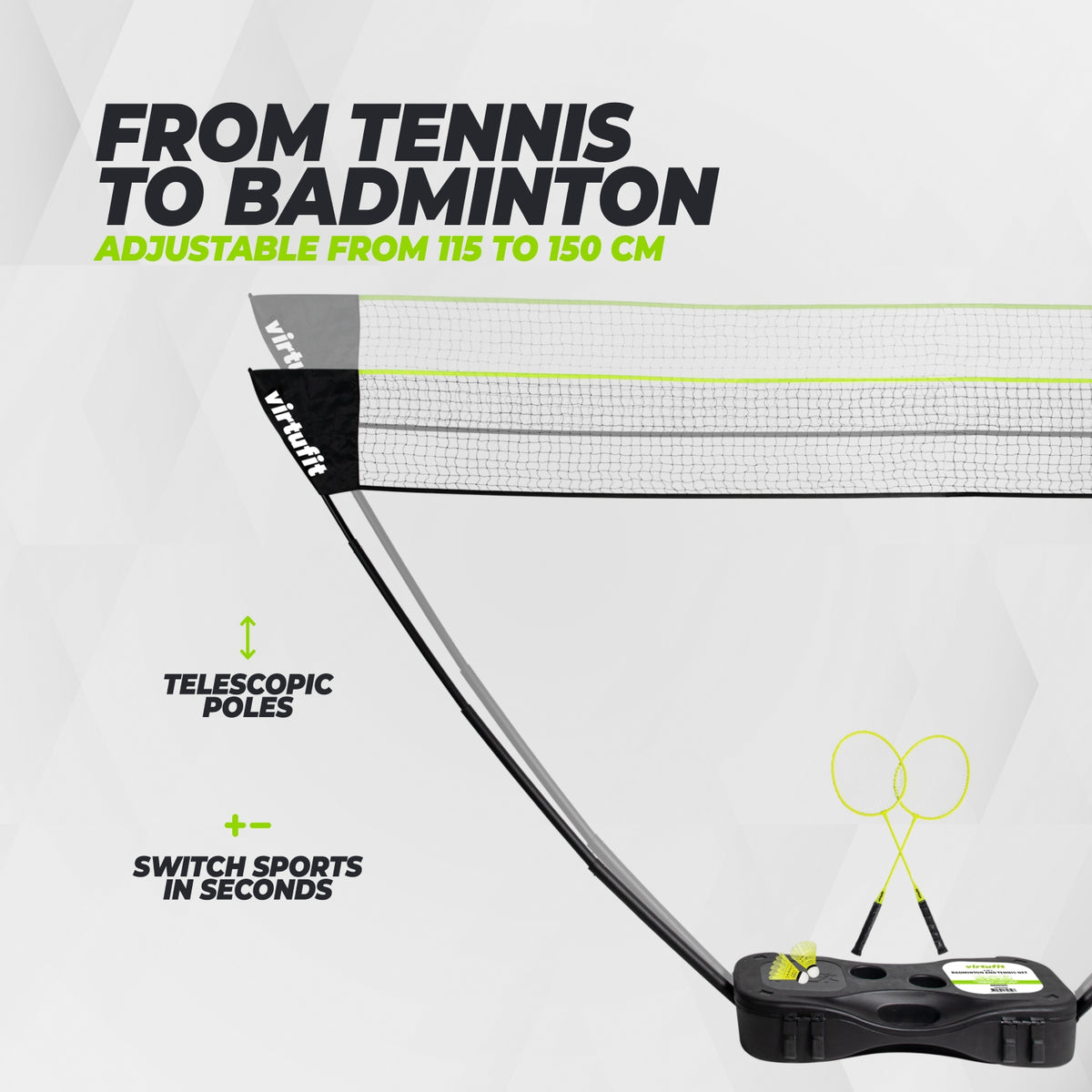 VirtuFit 2-in-1 Portable Badminton- en Tennisset - Inclusief koffer en rackets
