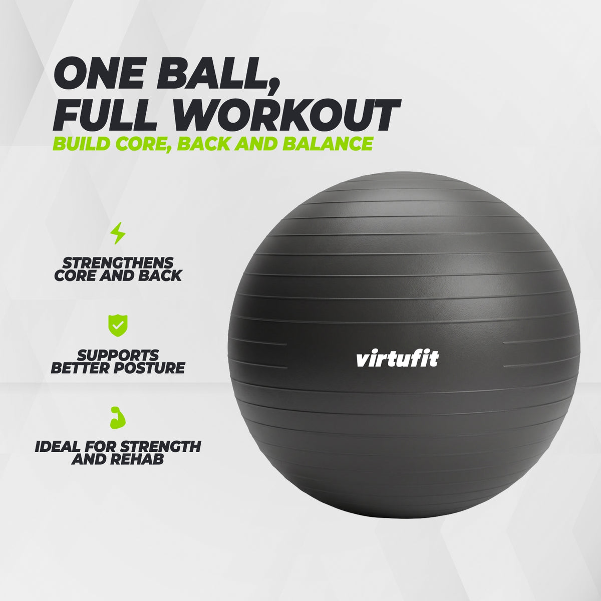 VirtuFit Anti-Burst Exercise Ball Pro - Black - 75 cm