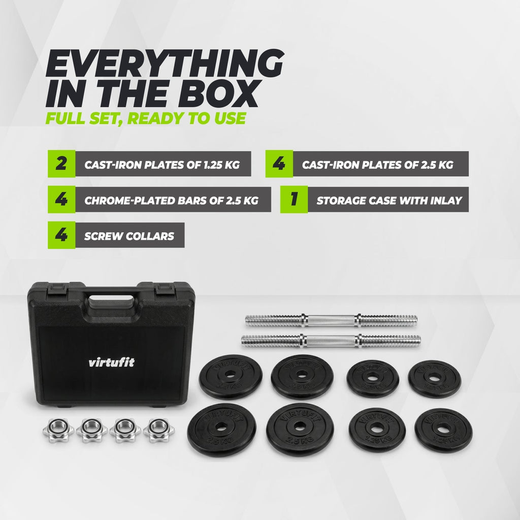 VirtuFit Adjustable Dumbbell Set Pro 20 kg - 2 x 10 kg - Including case