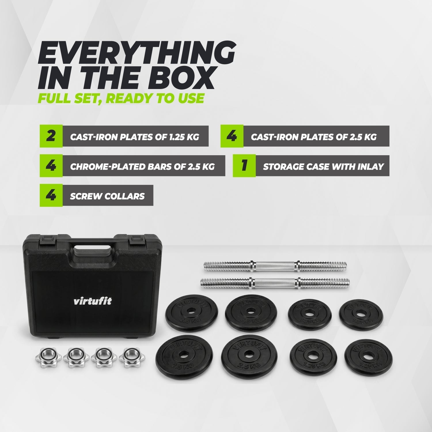 VirtuFit Adjustable Dumbbell Set Pro 20 kg - 2 x 10 kg - Including case